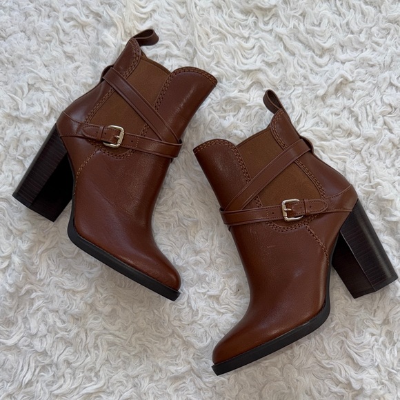 Coach Saddle Brown Jackson Bootie Boots Pull On Cognac Brown Size-8 - Picture 1 of 5